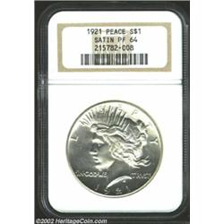 1921 S$1 Satin PR64 NGC. Formerly sold as lot 4351 in our Morris Silverman Sale as an adjunct to the