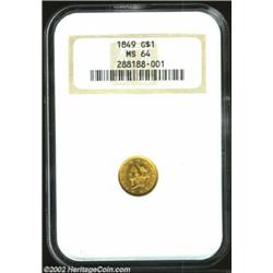 1849 G$1 Open Wreath MS64 NGC. Large Head. Breen-6003. The Gold Dollars of this variety are thought.