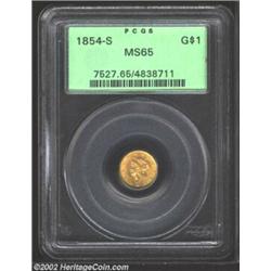 1854-S G$1 MS65 PCGS. Formerly offered as lot 7642 in our 2001 Central States Sale, where it was des