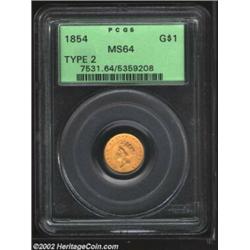 1854 G$1 Type Two MS64 PCGS. The briefly minted Type Two Gold Dollar is anything but scarce in About