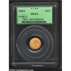 1854 G$1 Type Two MS64 PCGS. The briefly minted Type Two Gold Dollar is anything but scarce in About