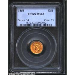 1855 G$1 MS63 PCGS. Another and even finer 1855 Type Two Gold Dollar in Mint State, this Select qual