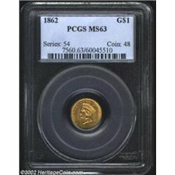 1862 G$1 MS63 PCGS. Frosty and well centered with a minimal number of abrasions for the grade. Notic