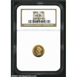 1866 G$1 MS64 NGC. Only 7,100 pieces were struck of the 1866, and while it is not quite as scarce in