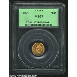 1880 G$1 MS67 PCGS. Only 1,636 Gold Dollars were produced in 1880 (including 36 proofs), making this