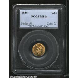 1886 G$1 MS64 PCGS. Lustrous and somewhat prooflike with beautifully preserved surfaces. Well struck