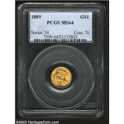 1889 G$1 MS64 PCGS. A boldly struck and especially lustrous gold dollar. Important notice: We expect