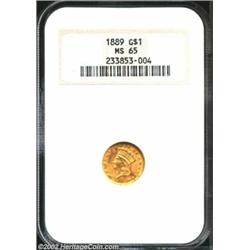 1889 G$1 MS65 NGC. Seemingly pristine Gem from the last year of issue. Less than 31,000 minted. Impo