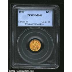 1889 G$1 MS66 PCGS. A well struck and lustrous Gold Dollar that has clean surfaces and attractive ey