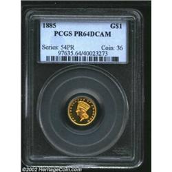 1885 G$1 PR64 Deep Cameo PCGS. A dazzling, instantly appealing proof specimen with glassy fields tha