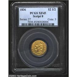 1836 $2 1/2 Script 8 XF45 PCGS. Breen-6143, Head of 1835, McCloskey-D, R.2. The stars are boldly def