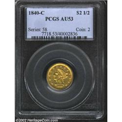 1840-C $2 1/2 AU53 PCGS. Nicely struck, as is typical of this first year Charlotte issue, with a few