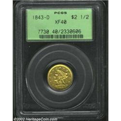 1843-D $2 1/2 Small D XF40 PCGS. Well struck with good color and luster, this specimen does not real