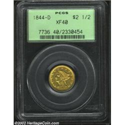 1844-D $2 1/2 XF40 PCGS. With sharper detail than one would expect for the date, this is a pleasing.