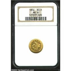 1854 $2 1/2 MS61 NGC. Sharply struck and attractively lustrous, this has a nicer appearance than the