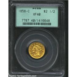 1858-C $2 1/2 XF40 PCGS. Much of the original mint luster still lurks beneath the moderate wear and.