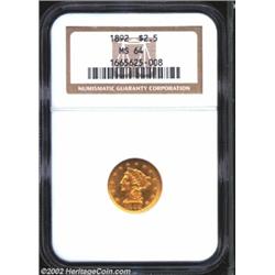 1892 $2 1/2 MS64 NGC. The 1892 is an overlooked and underappreciated Liberty Quarter Eagle with an o