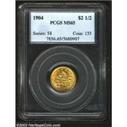 1904 $2 1/2 MS65 PCGS. Hints of golden patina are noted on both sides. Important notice: We expect t