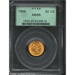 1906 $2 1/2 MS65 PCGS. Evenly lustrous and boldly struck. A small obverse planchet flake and a mark.