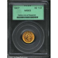 1907 $2 1/2 MS63 PCGS. The few luster grazes that account for the grade are so wily the lustrous sur