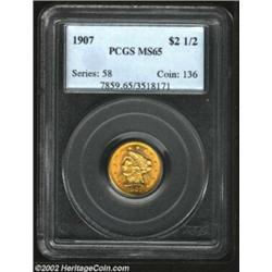 1907 $2 1/2 MS65 PCGS. Rich golden-orange color rests gently upon the distraction free surfaces of t