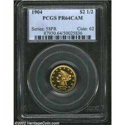 1904 $2 1/2 PR64 Cameo PCGS. This coin was struck just after the no-contrast method of proofing was.