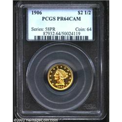 1906 $2 1/2 PR64 Cameo PCGS. Well frosted and fully defined, the devices appear to float atop watery