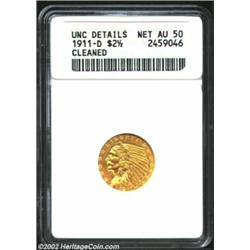 1911-D $2 1/2--Cleaned--ANACS. Unc Details, Net AU50. Richly detailed, but the upper right reverse f