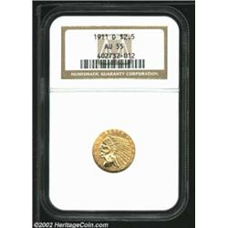 1911-D $2 1/2 AU55 NGC. Sharply struck throughout with a very well defined mintmark. Most of the min