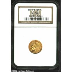 1911-D $2 1/2 AU58 NGC. The key to the short Indian Head Quarter Eagle series, this specimen possess