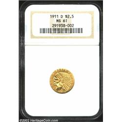 1911-D $2 1/2 MS61 NGC. Produced in limited numbers (55,680 pieces), the 1911-D is the most challeng