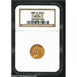 1925-D $2 1/2 MS64 NGC. An olive-gold near-Gem with lustrous surfaces. The lower headdress feather h