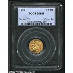 1928 $2 1/2 MS63 PCGS. The yellow-green fields complement the pinkish devices. A sharply struck Quar