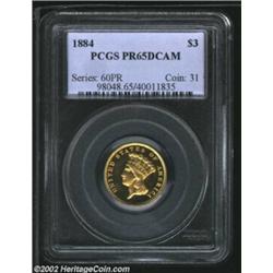 1884 $3 PR65 Deep Cameo PCGS. Formerly offered as lot 8093 in our recent Long Beach Sale, where it w