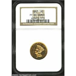 1887 $3 PR63 Cameo NGC. With the exception of the 1888, the 1887 is the most frequently offered issu