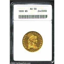 1800 $5 AU58 ANACS. B. 1-B, Miller-42, R.4. Still quite flashy for the grade, being strongly detaile