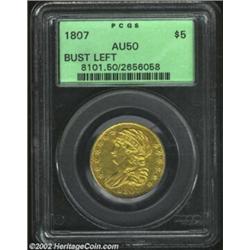 1807 $5 Bust Left AU50 PCGS. B. 5-D, Miller-101, R.3. The John Reich designed 1807 Capped Draped Bus