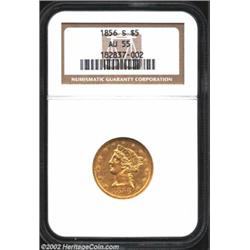 1856-S $5 AU55 NGC. A richly detailed example that has ample traces of luster and no untoward abrasi