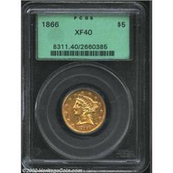 1866 $5 XF40 PCGS. Lightly worn but still very brilliant, with surface marks consistent with the gra