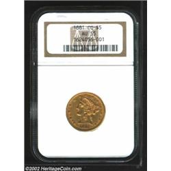 1881-CC $5 AU55 NGC. Winter 1-A. A choice example of this very scarce, low mintage issue. While not.