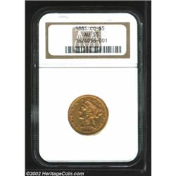 1881-CC $5 AU55 NGC. Winter 1-A. A choice example of this very scarce, low mintage issue. While not.