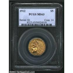 1912 $5 MS63 PCGS. A richly detailed and beautifully preserved example that has refreshingly unabrad