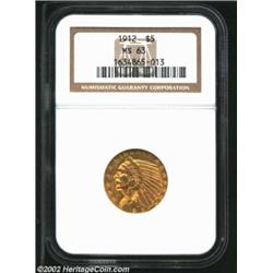 1912 $5 MS63 NGC. A well struck coin that has a greenish hue to the fields and pinkish color within.