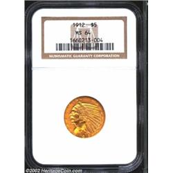 1912 $5 MS64 NGC. Even reddish tinted mint luster covers both sides of this sharply defined type coi