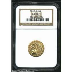 1912-S $5 MS60 NGC. A bright example that has mildly reflective fields and a lack of individually de