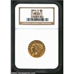 1914-S $5 MS62 NGC. This coin was previously offered as lot 8293 in our September 2002 Long Beach Si