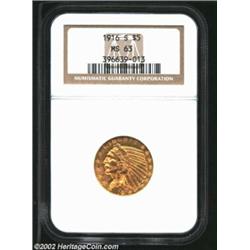 1916-S $5 MS63 NGC. Likely from a hoard of approximately 200 MS60-63 1916-S Half Eagles that surface