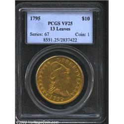 1795 $10 13 Leaves VF25 PCGS. B. 2-A, Taraszka-2, R.4. The initial year of Ten Dollar gold or Eagle.