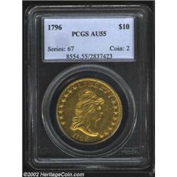 1796 $10 AU55 PCGS. B. 1-A, Taraszka-6, R.4. Only 4,146 pieces were produced of the 1796 Eagle. It i