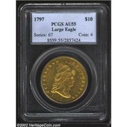 1797 $10 Large Eagle AU55 PCGS. B. 2-C, Taraszka-12, R.4. First year of the heraldic eagle type and.